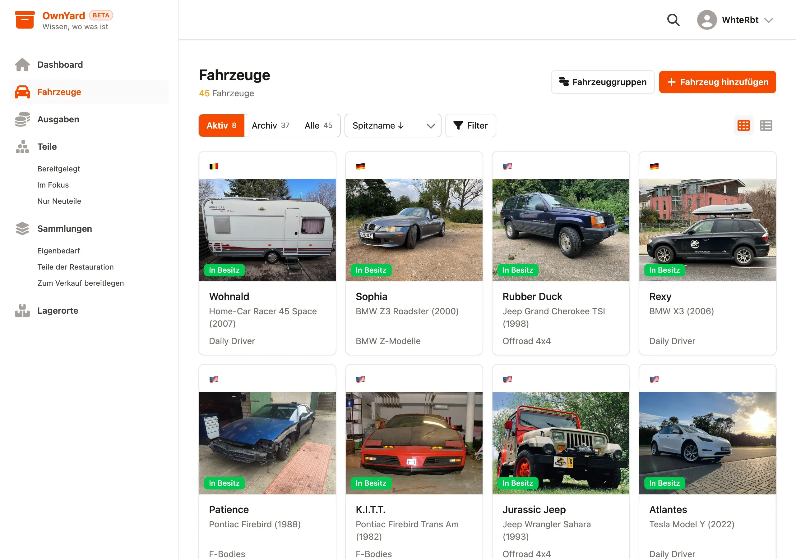 OwnYard – vehicle list
